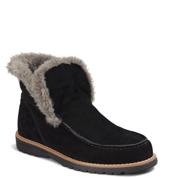 Enjoiya  Genuine Black Suede Shearling Interior Slip On Booties - Picture 2 of 3